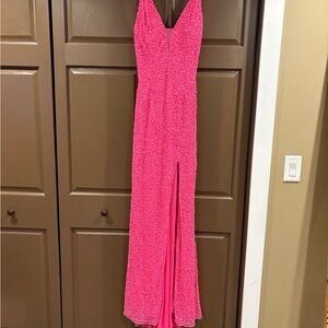 Primavera Couture Pink Slit Gown for Prom